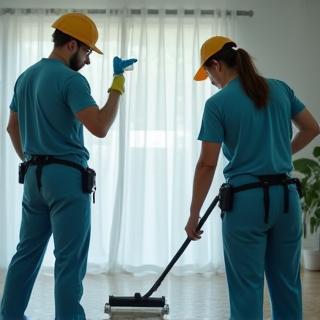 Equipe nettoyant intensivement